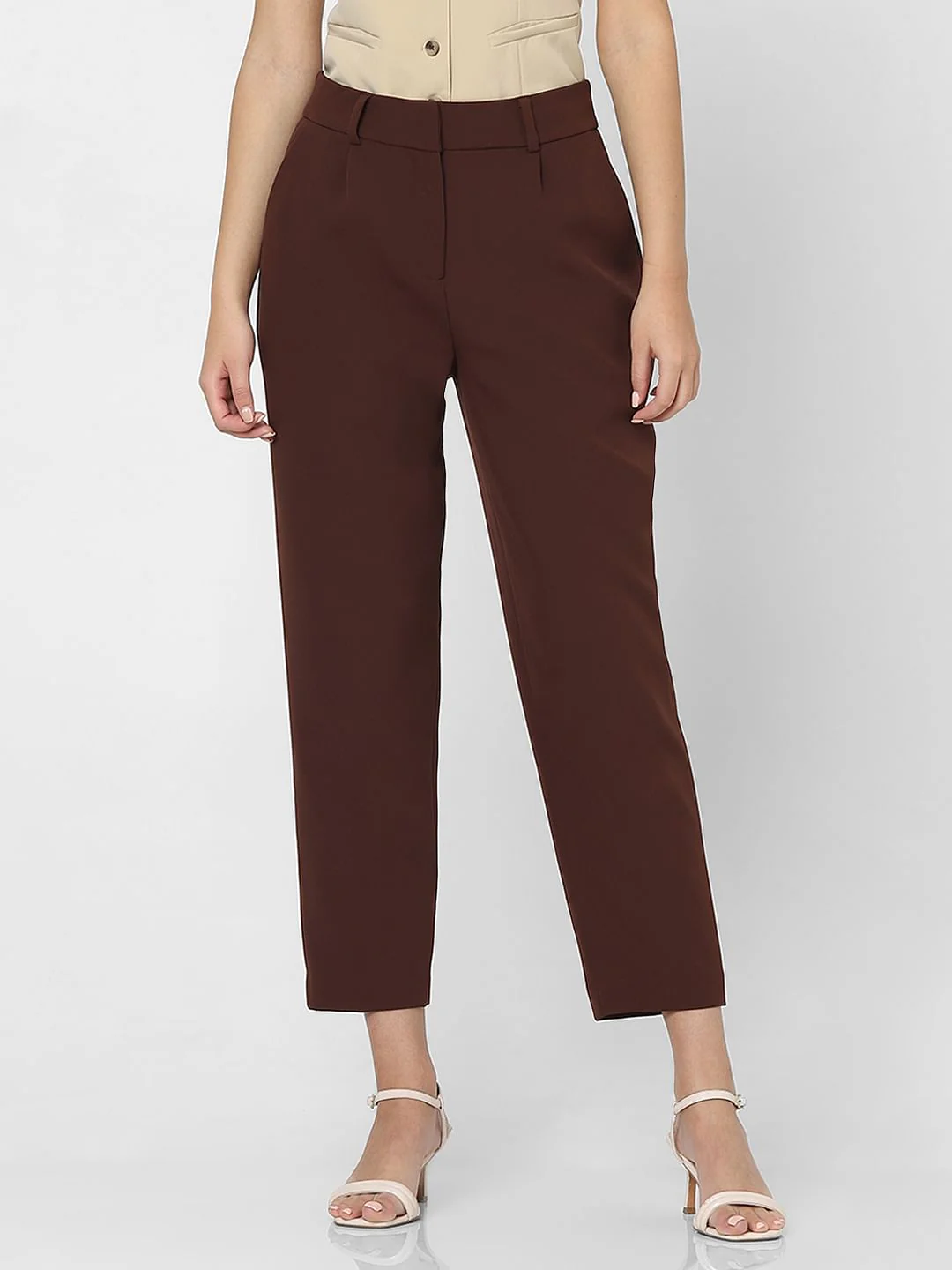 Dark Brown High Rise Tapered Fit Pants - Image 2