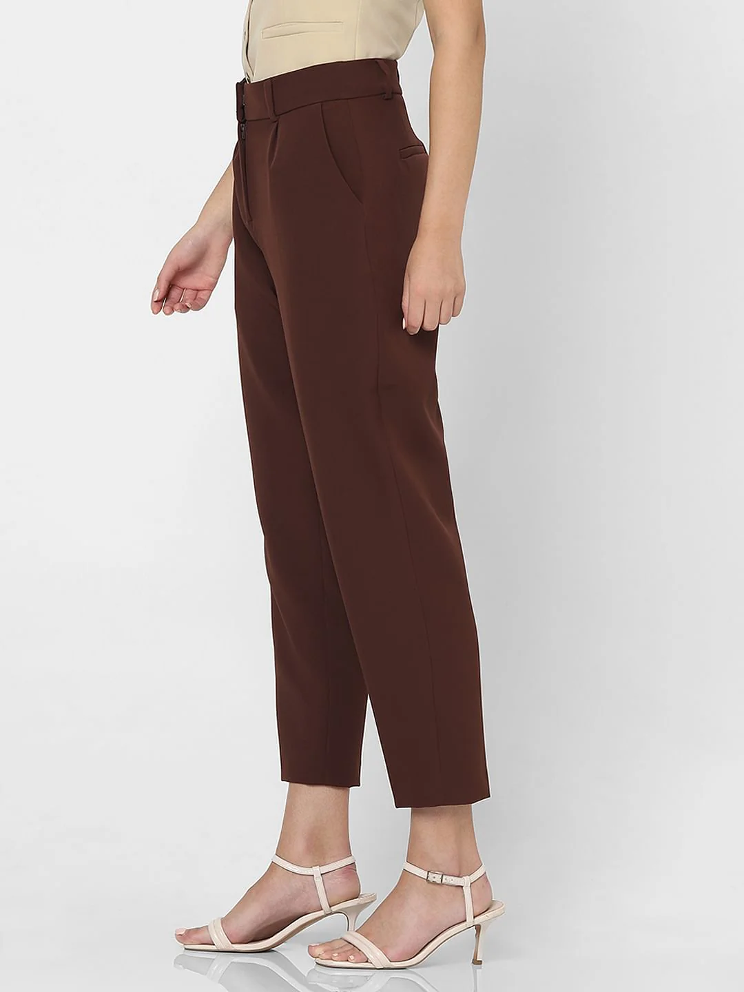 Dark Brown High Rise Tapered Fit Pants - Image 3