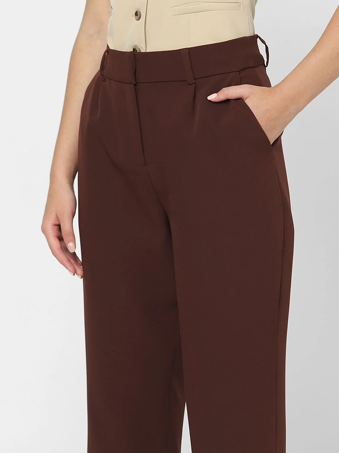 Dark Brown High Rise Tapered Fit Pants - Image 6