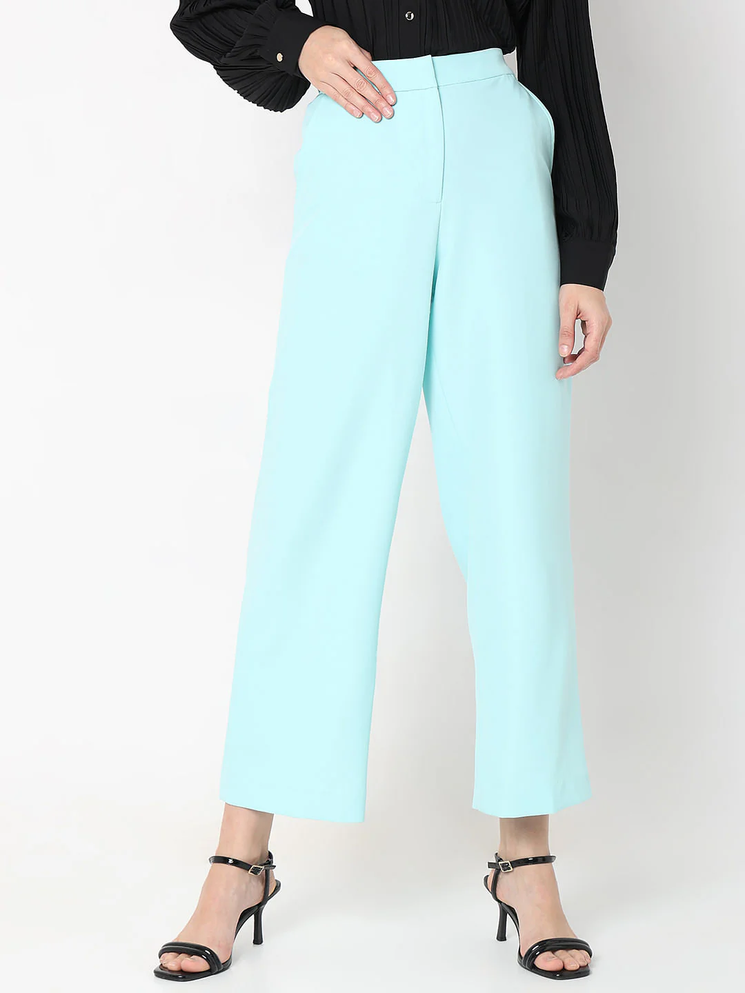 Blue High Rise Straight Fit Pants - Image 2