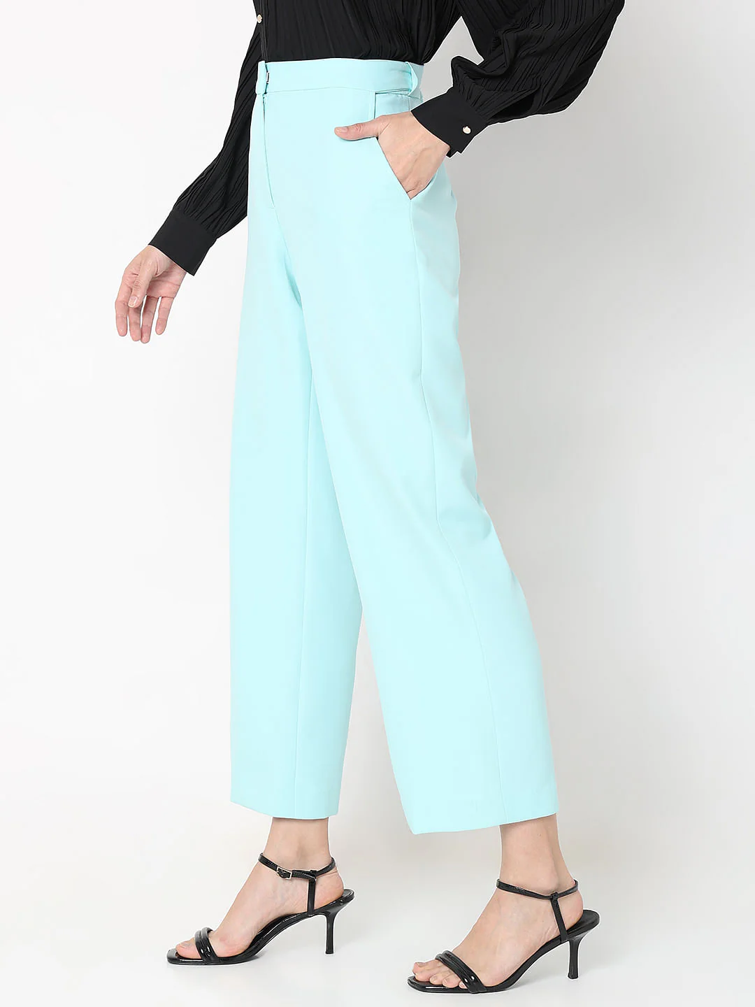 Blue High Rise Straight Fit Pants - Image 3