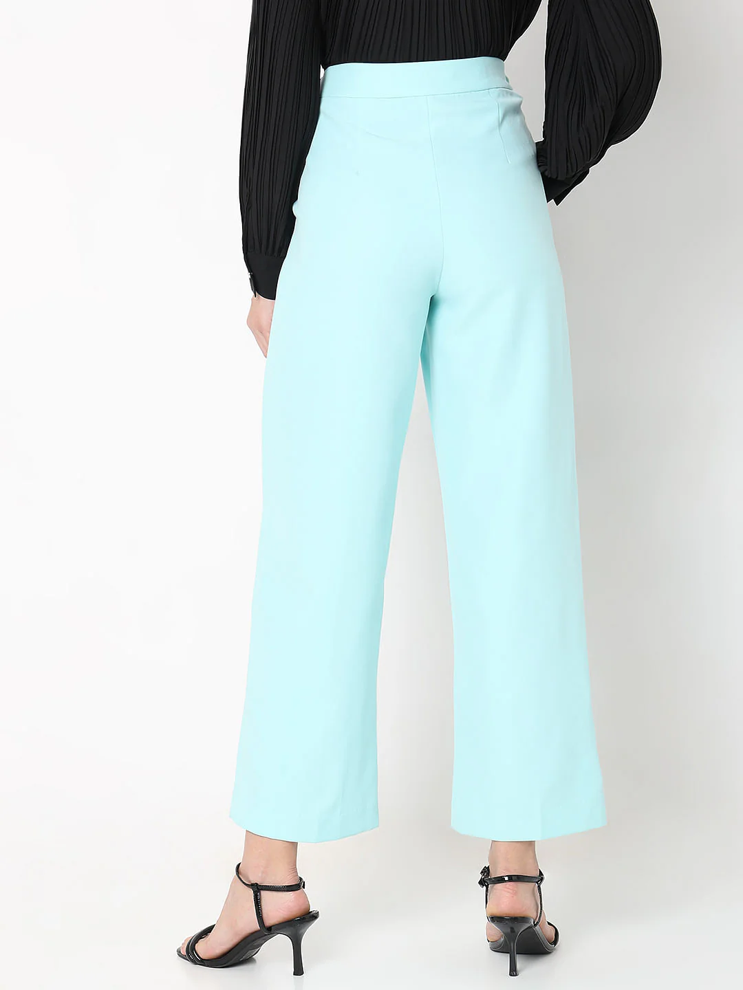 Blue High Rise Straight Fit Pants - Image 4