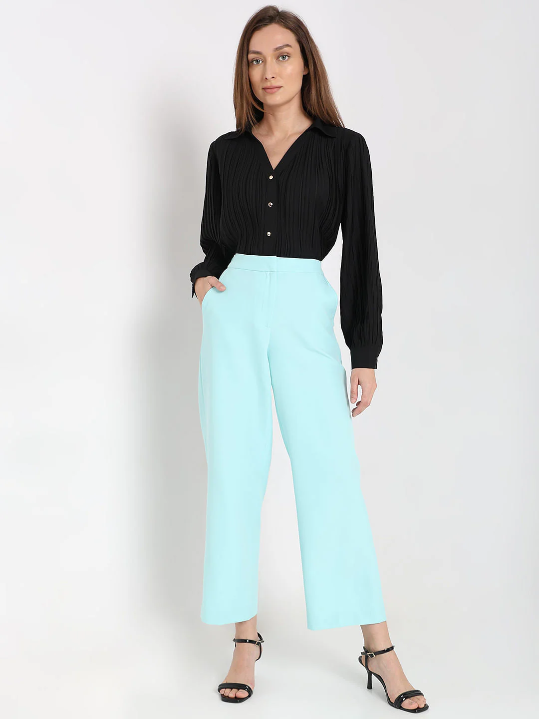 Blue High Rise Straight Fit Pants - Image 5