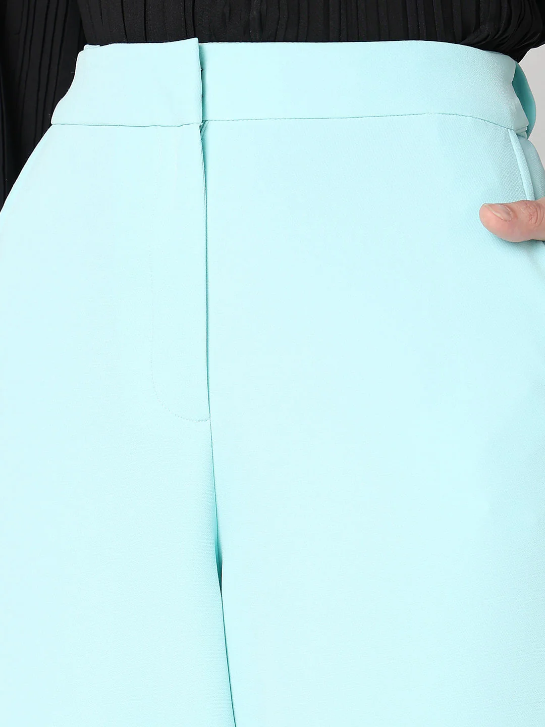 Blue High Rise Straight Fit Pants - Image 8