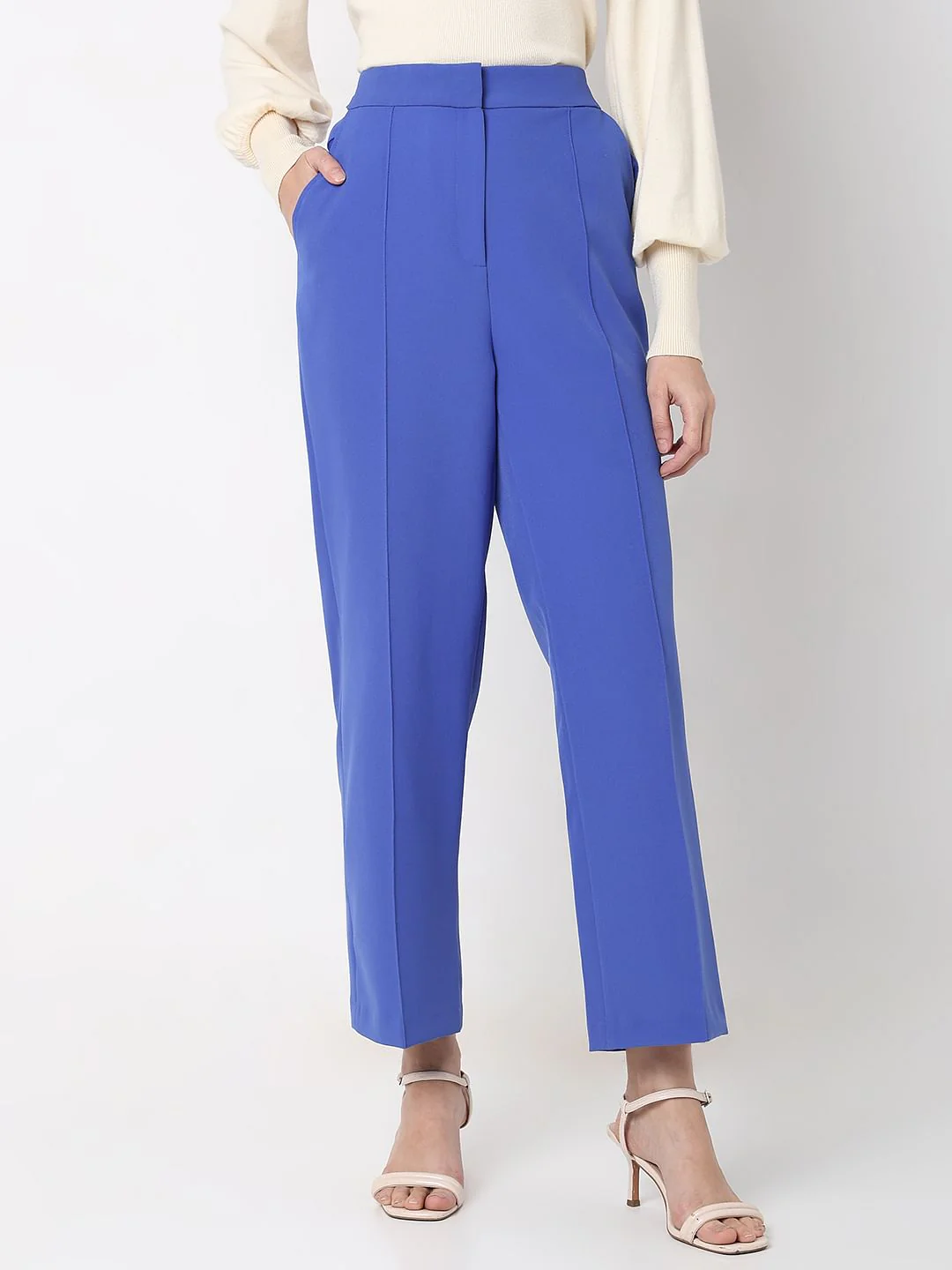 Blue High Rise Straight Fit Pants - Image 2