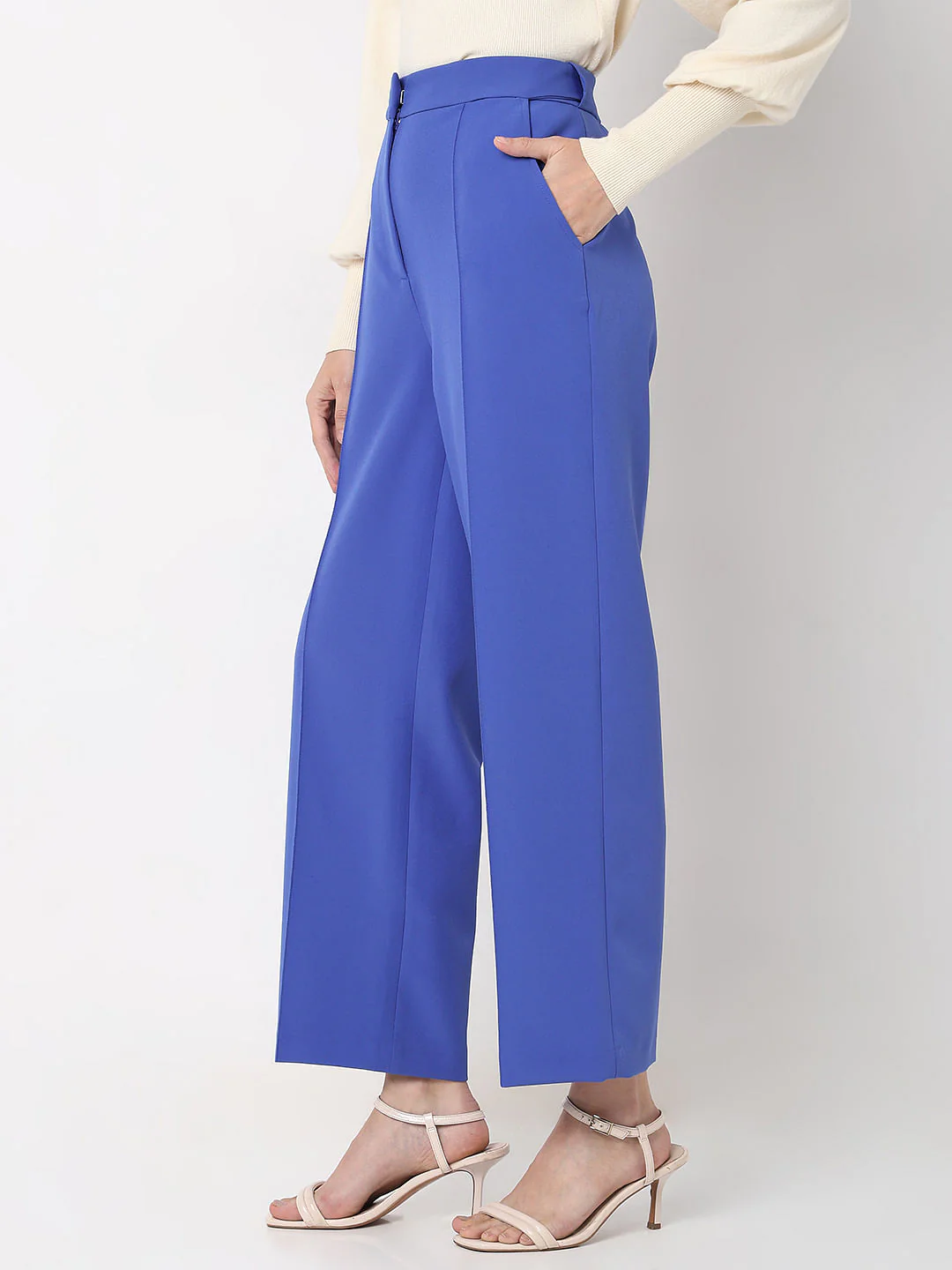 Blue High Rise Straight Fit Pants - Image 3