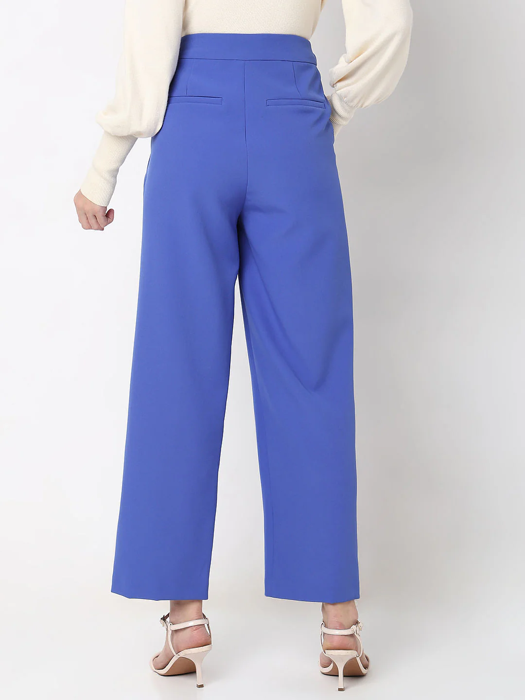 Blue High Rise Straight Fit Pants - Image 4
