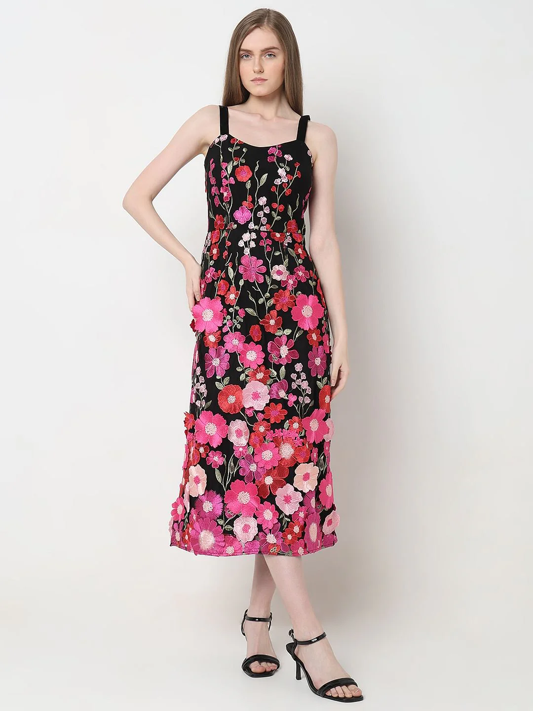 Marquee Black 3D Floral Midi Dress - Image 2
