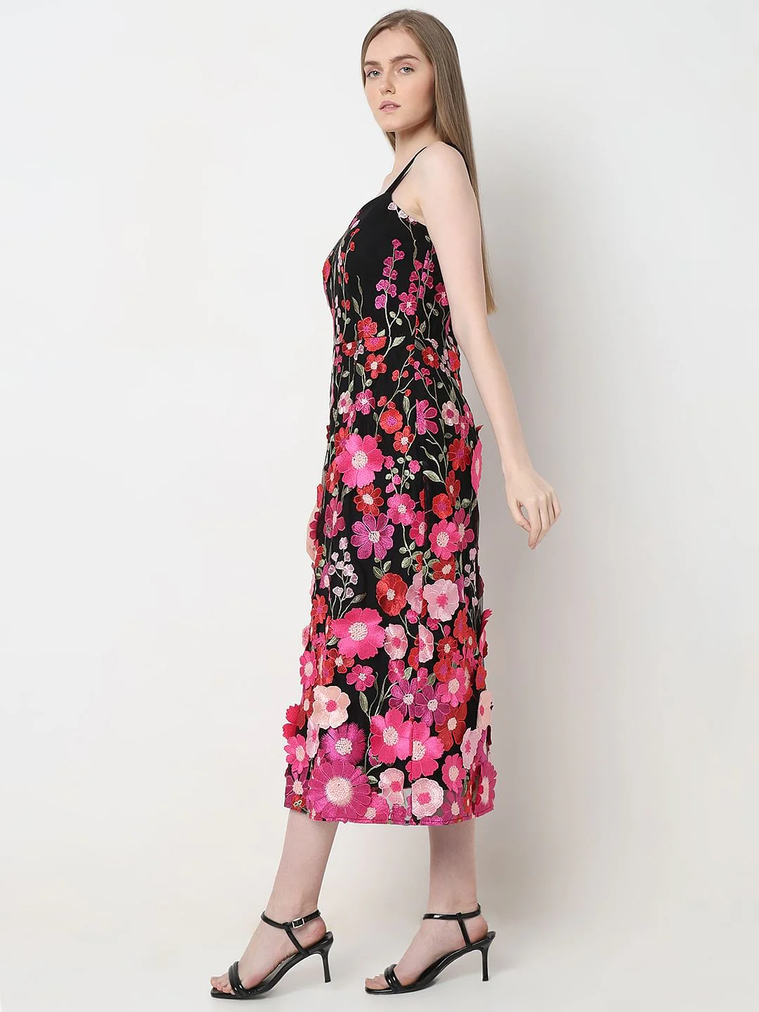 Marquee Black 3D Floral Midi Dress - Image 3