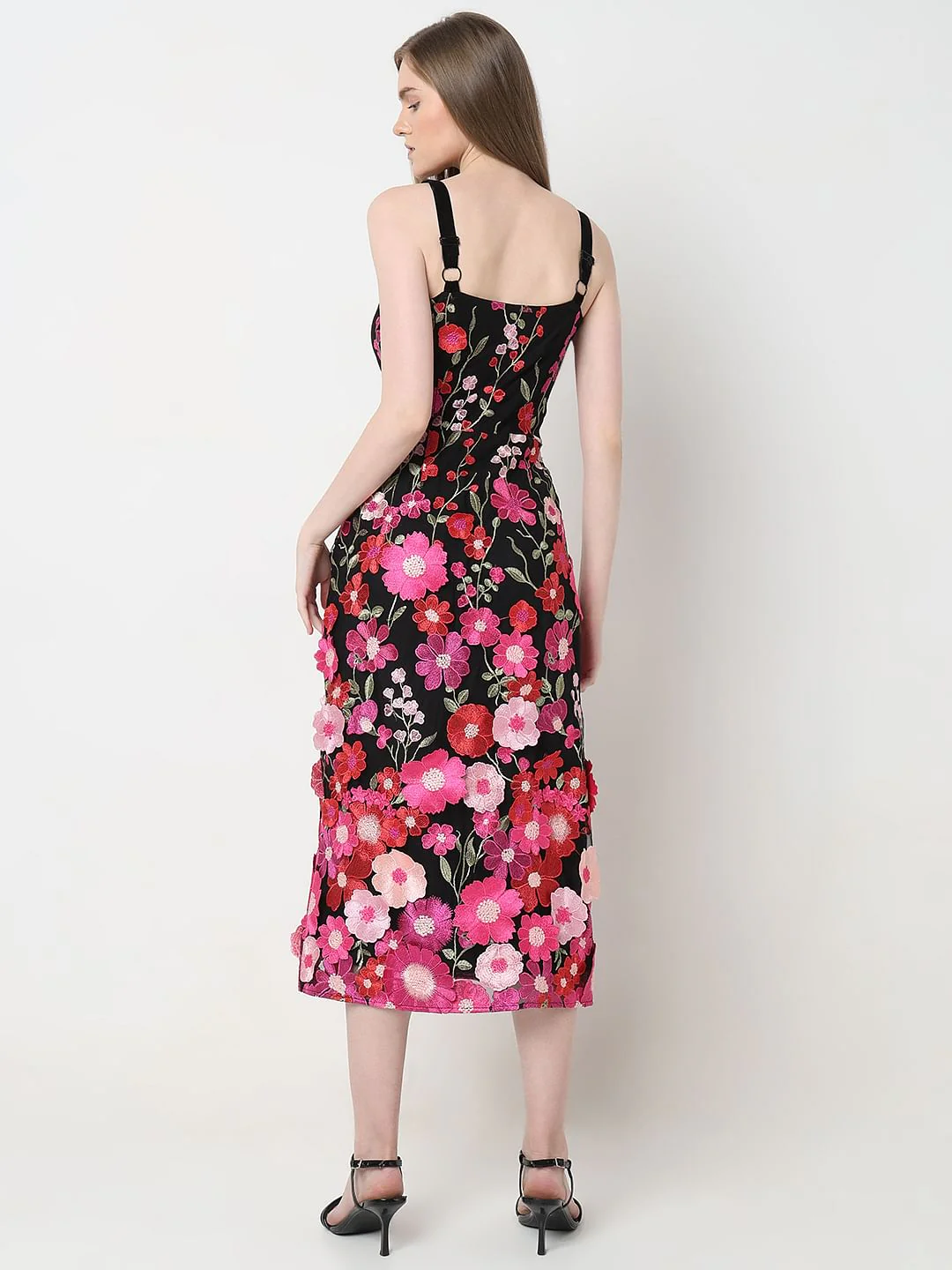 Marquee Black 3D Floral Midi Dress - Image 4
