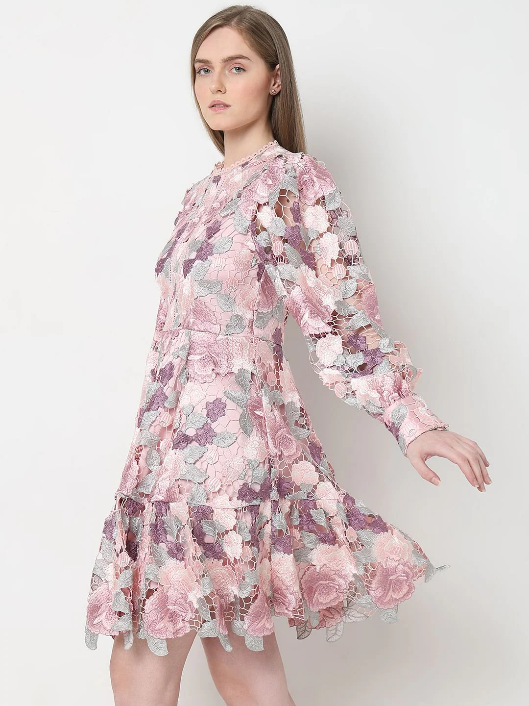 Marquee Pink Floral Lace Fit & Flare Dress - Image 3