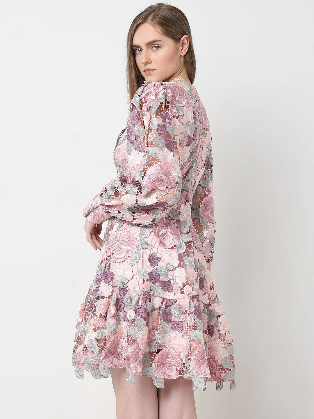 Marquee Pink Floral Lace Fit & Flare Dress - Image 4