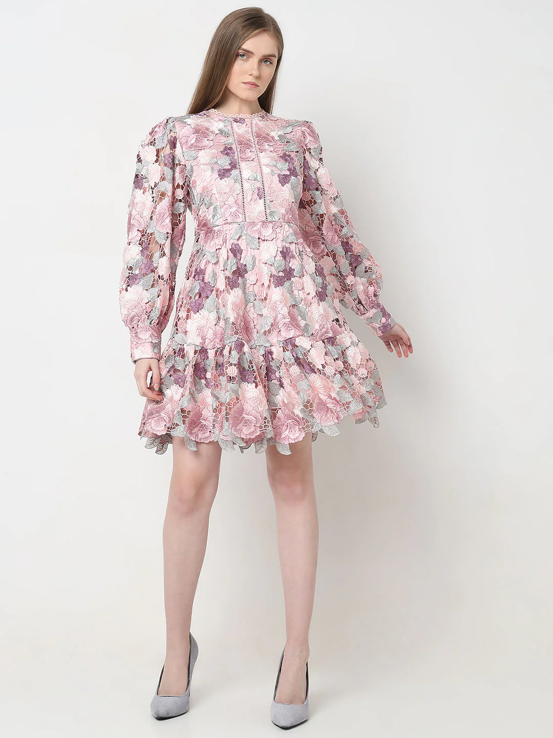 Marquee Pink Floral Lace Fit & Flare Dress - Image 5