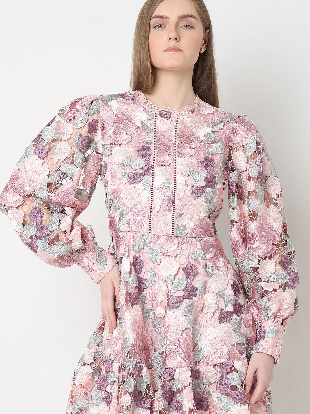 Marquee Pink Floral Lace Fit & Flare Dress - Image 6