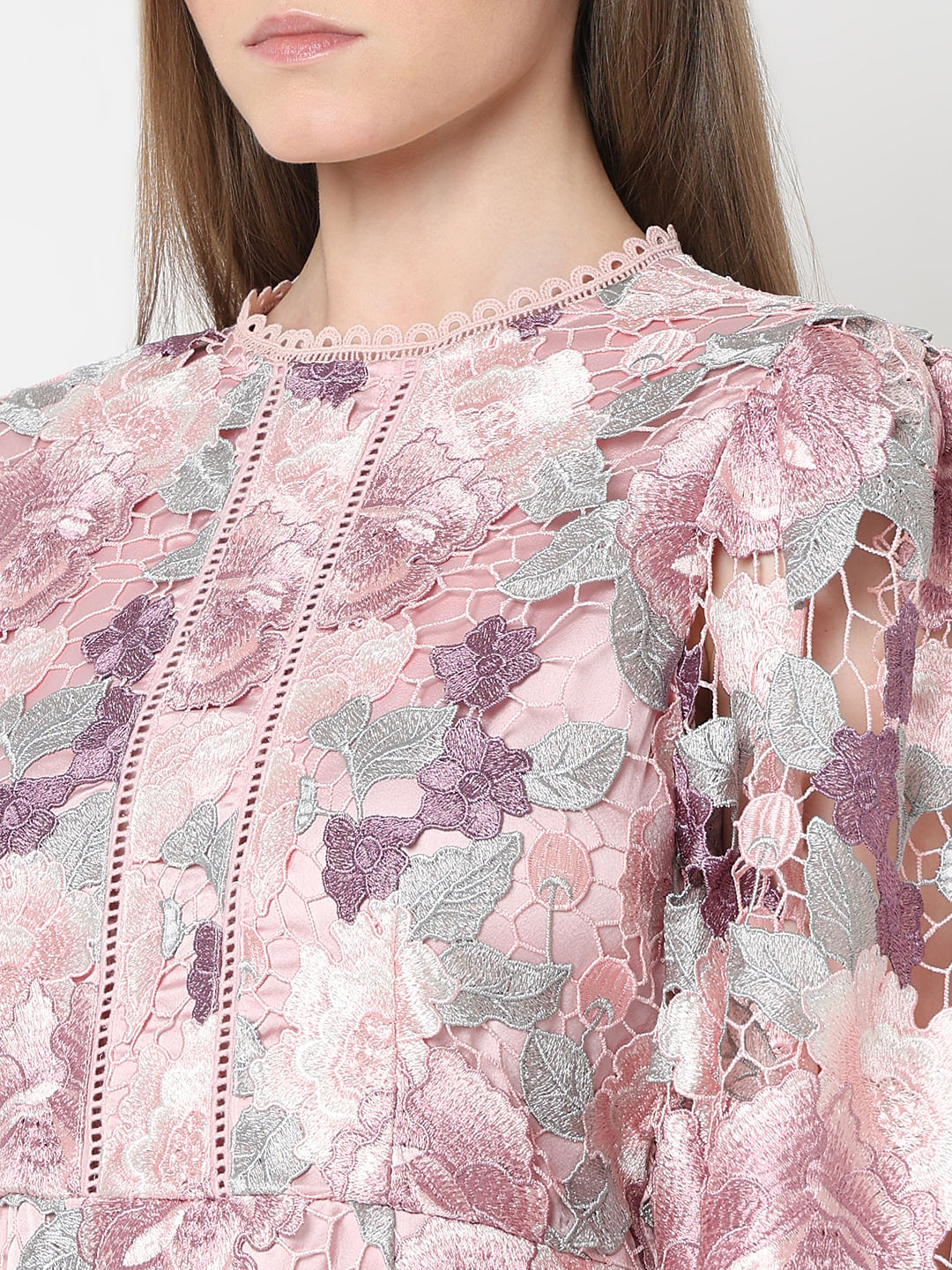 Marquee Pink Floral Lace Fit & Flare Dress - Image 8