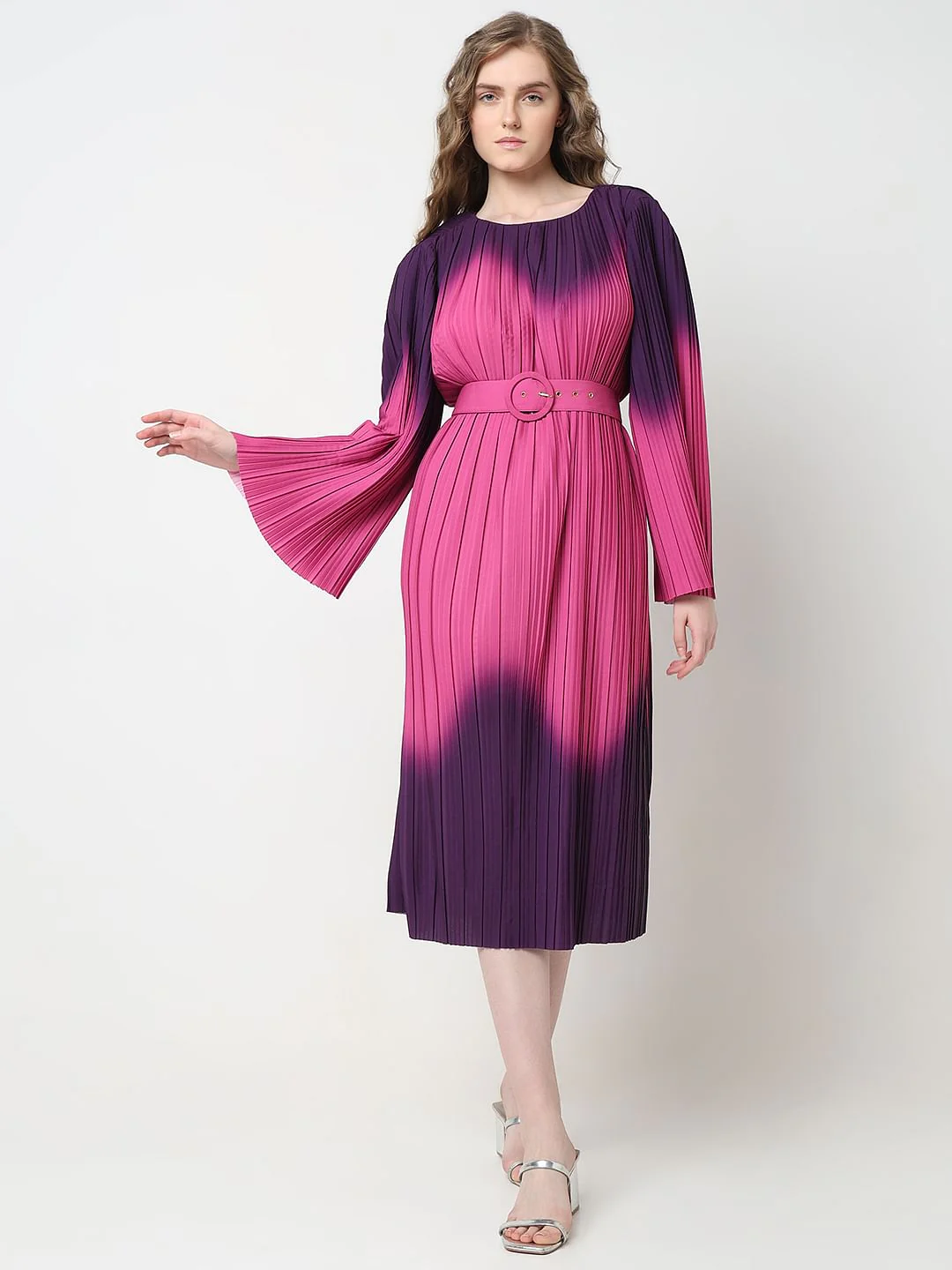 Marquee Purple Ombre Pleated Midi Dress - Image 2