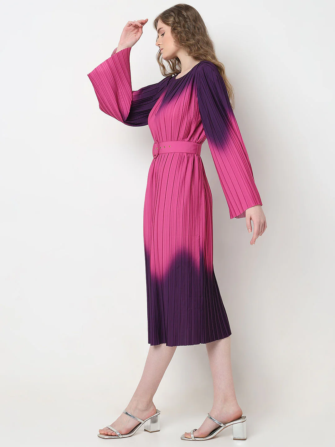 Marquee Purple Ombre Pleated Midi Dress - Image 3