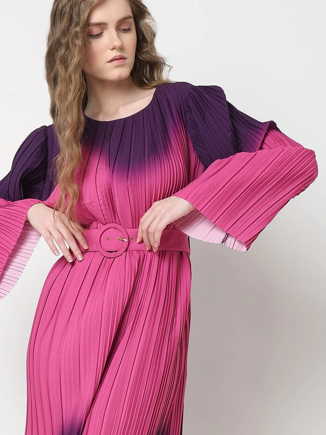 Marquee Purple Ombre Pleated Midi Dress - Image 5