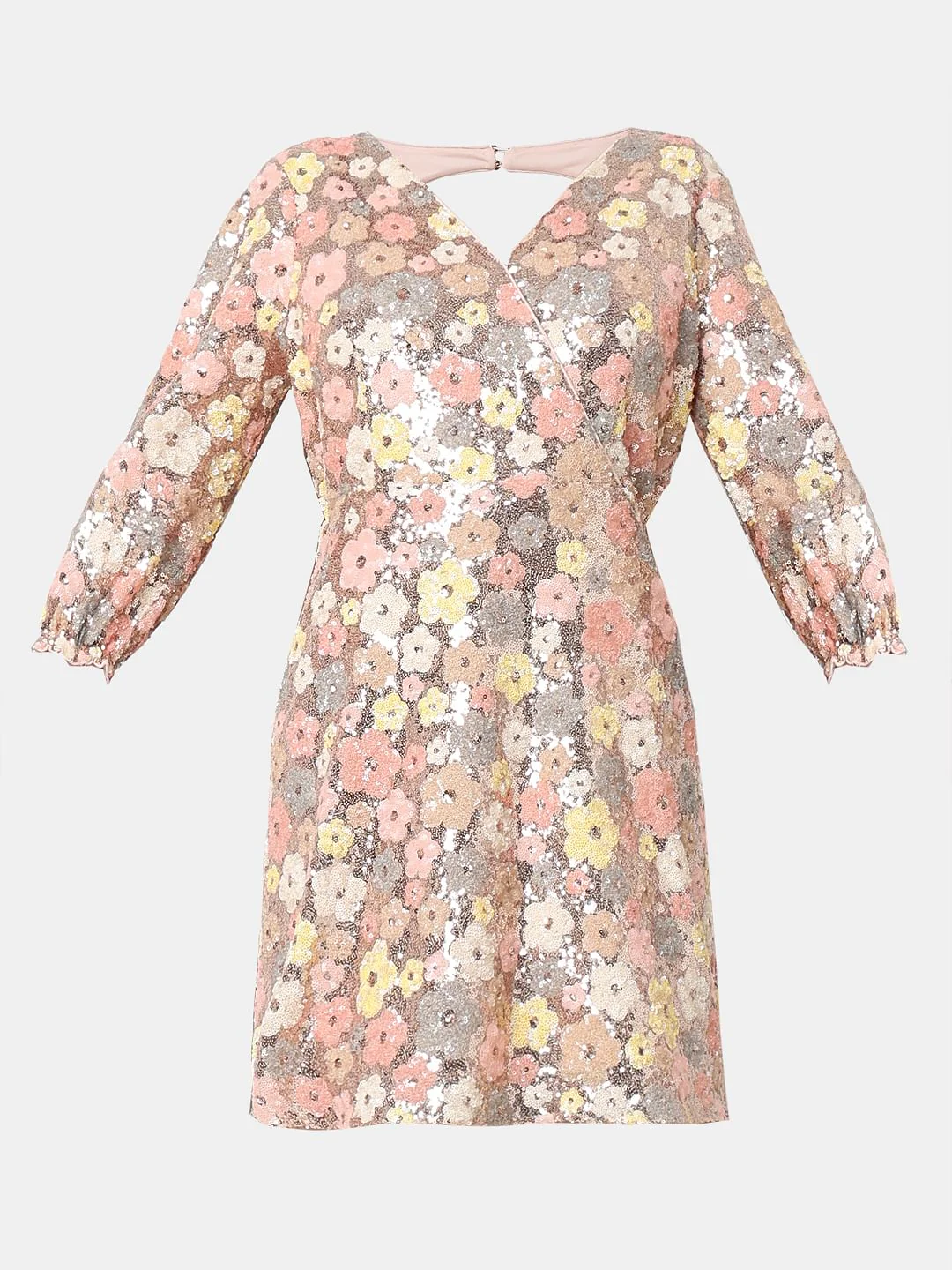 Marquee Beige Floral Sequinned Dress - Image 7