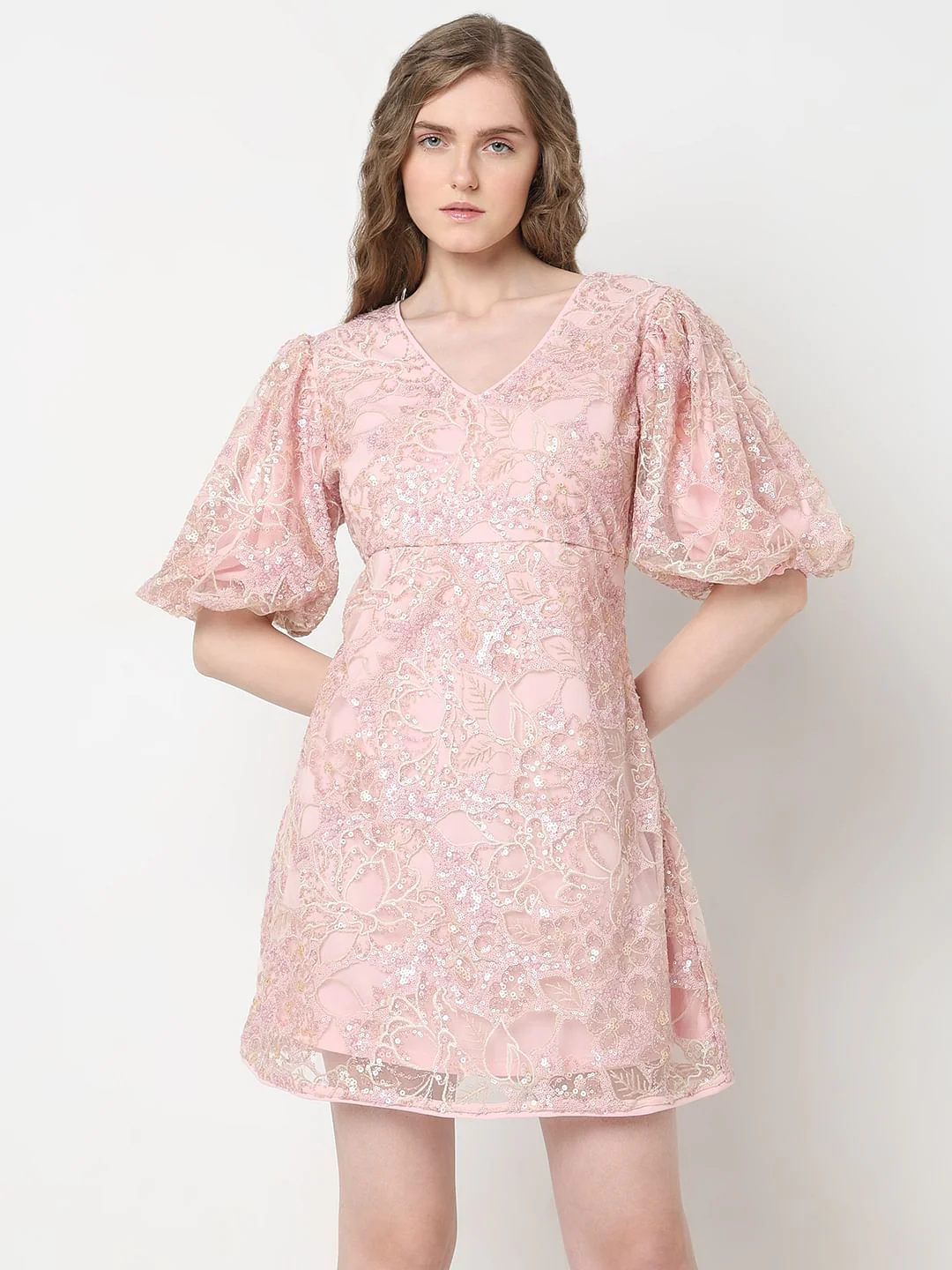 Marquee Light Pink Sequin Fit & Flare Dress - Image 2