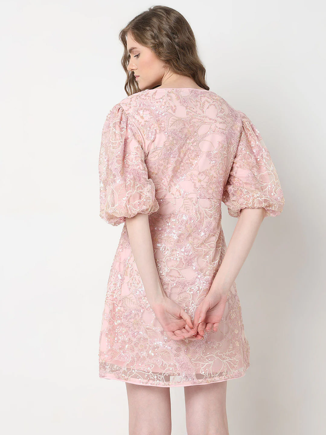 Marquee Light Pink Sequin Fit & Flare Dress - Image 4