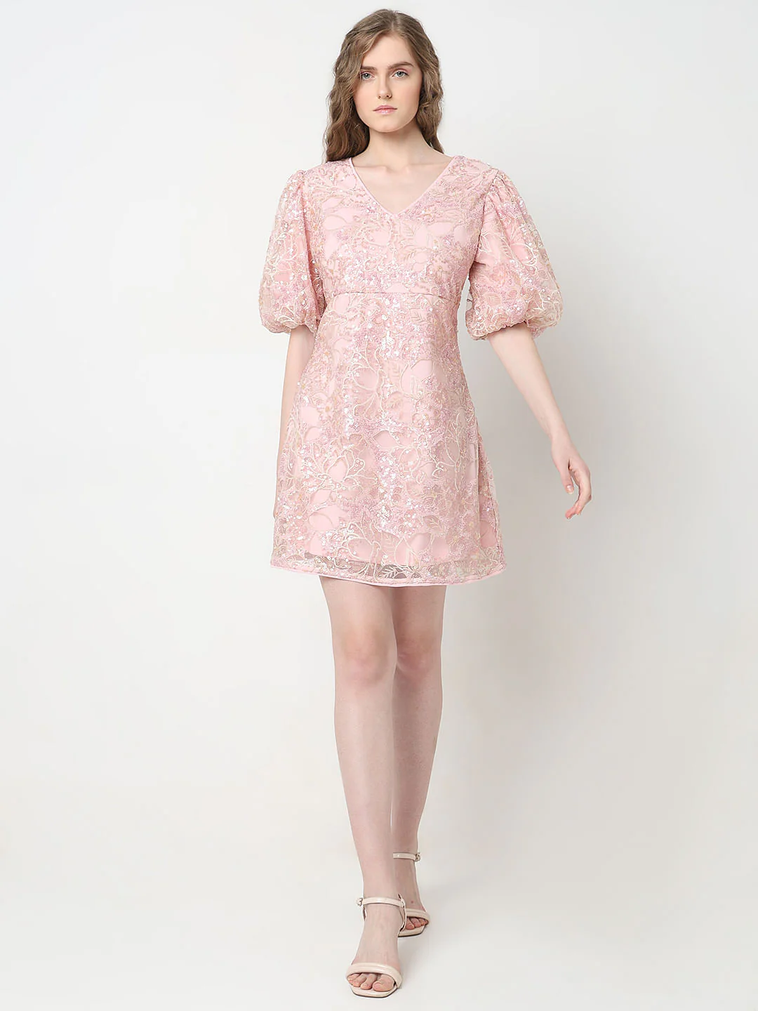 Marquee Light Pink Sequin Fit & Flare Dress - Image 5