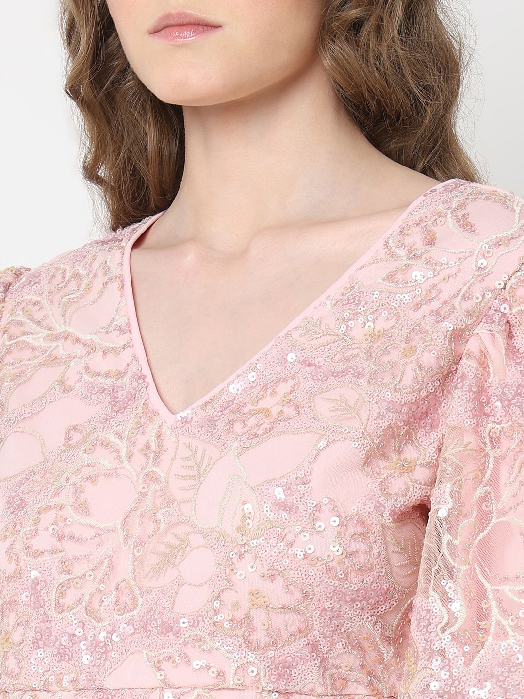 Marquee Light Pink Sequin Fit & Flare Dress - Image 8