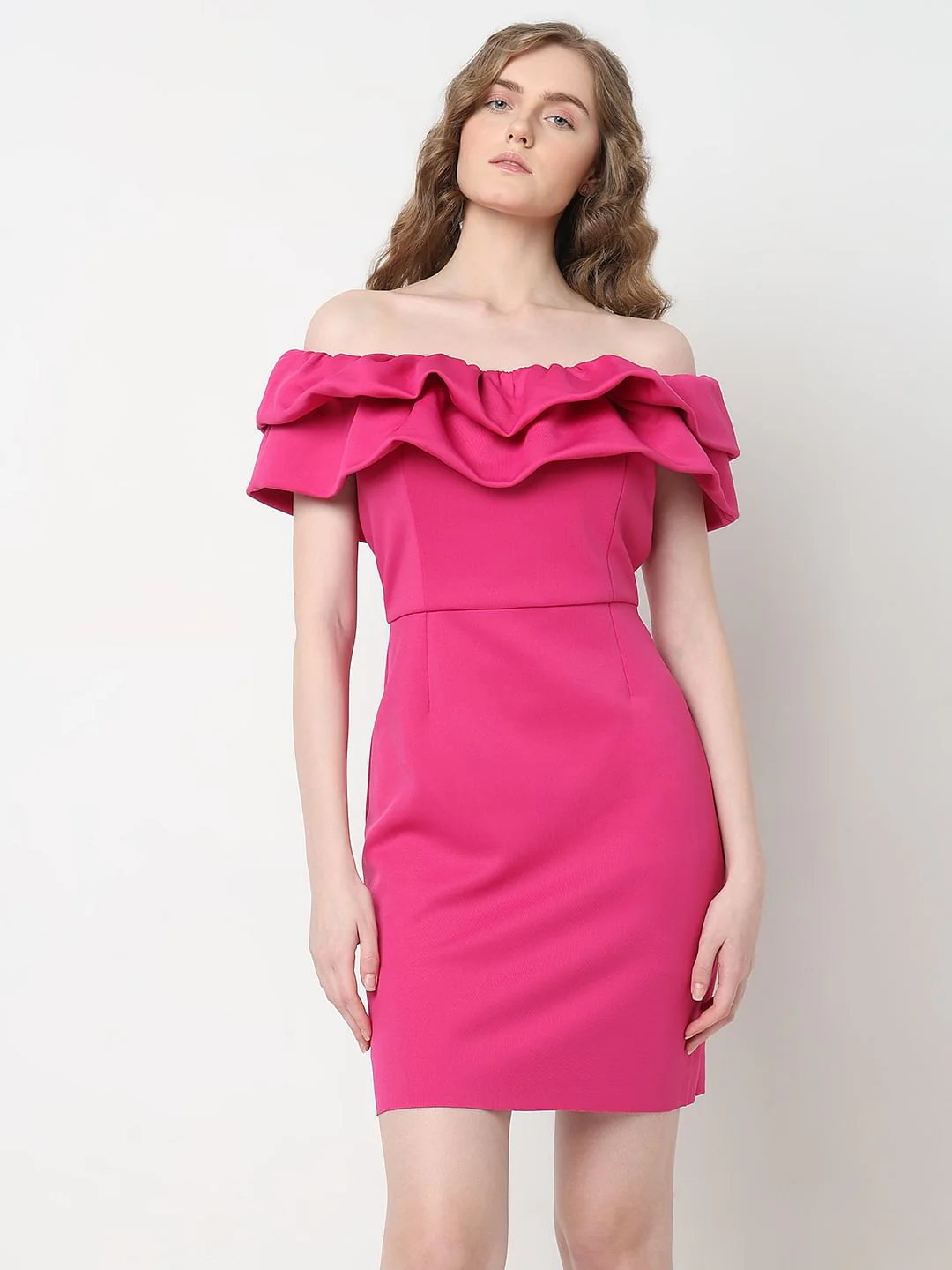 Marquee Hot Pink Bodycon Off-Shoulder Dress - Image 2