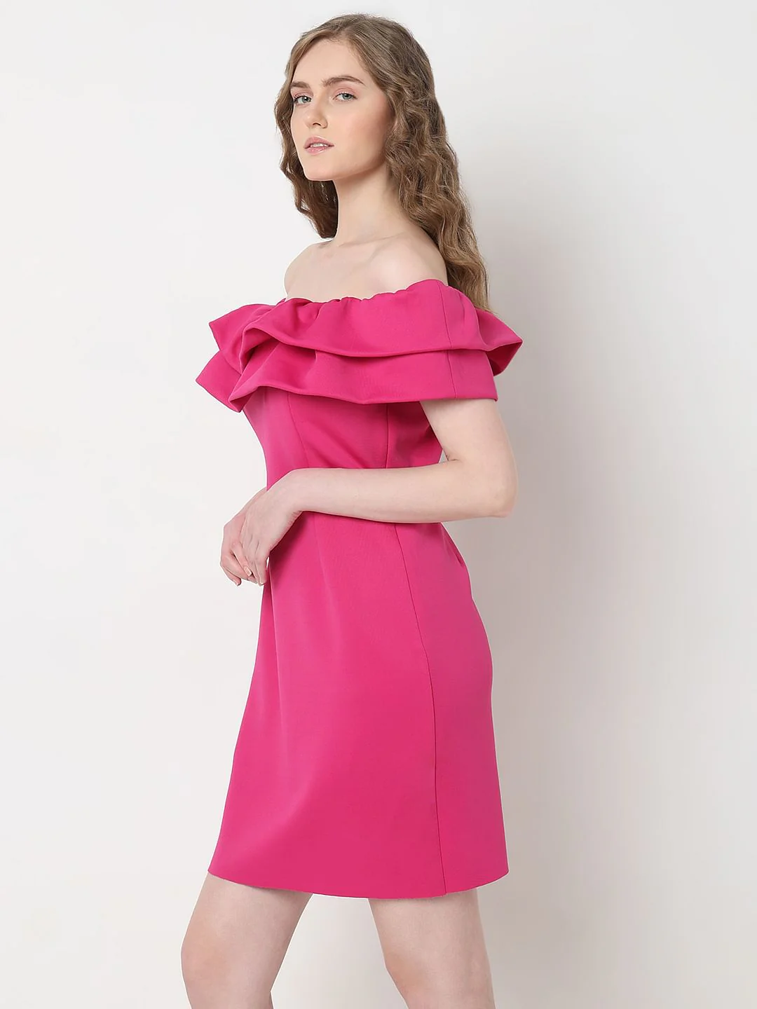 Marquee Hot Pink Bodycon Off-Shoulder Dress - Image 3
