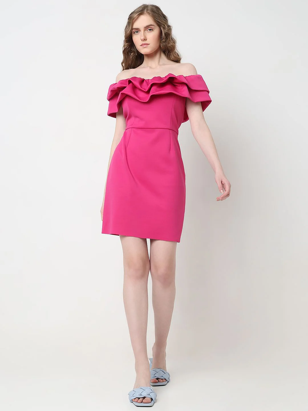 Marquee Hot Pink Bodycon Off-Shoulder Dress - Image 5