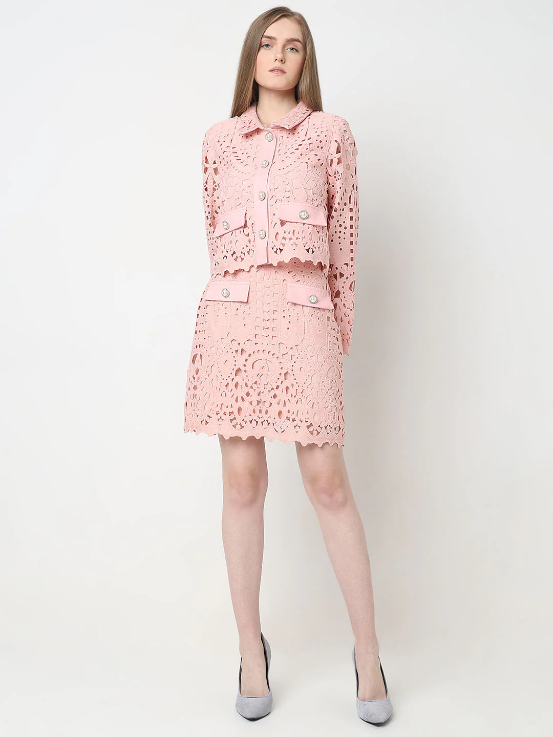 Marquee Pink Floral Lace Co-Ord Set Skirt - Image 5