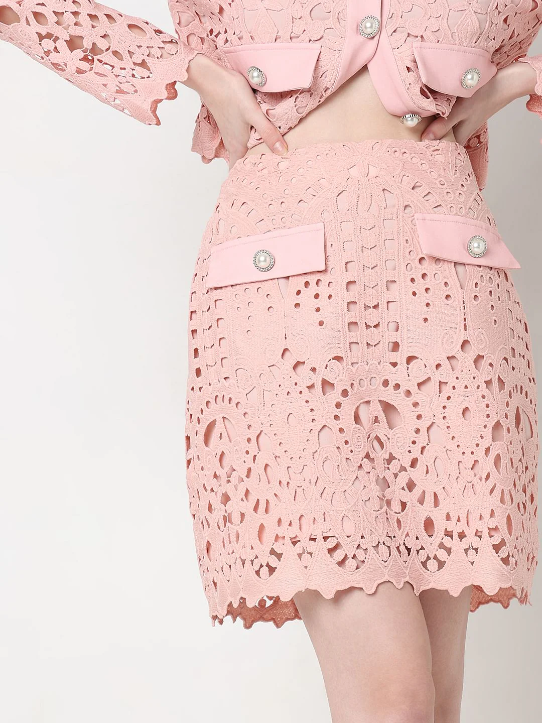 Marquee Pink Floral Lace Co-Ord Set Skirt - Image 6