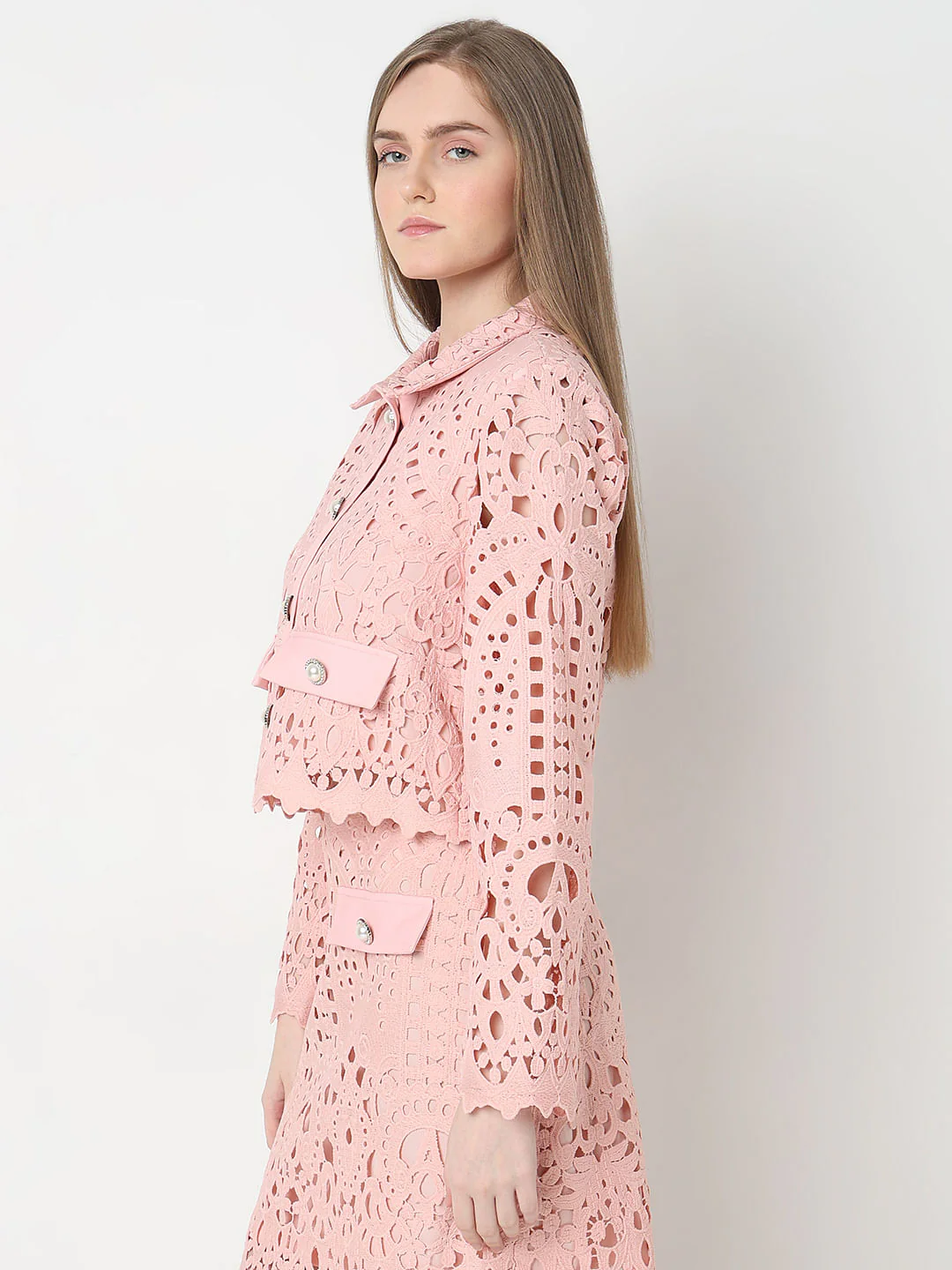Marquee Pink Floral Lace Co-Ord Set Shirt - Image 3
