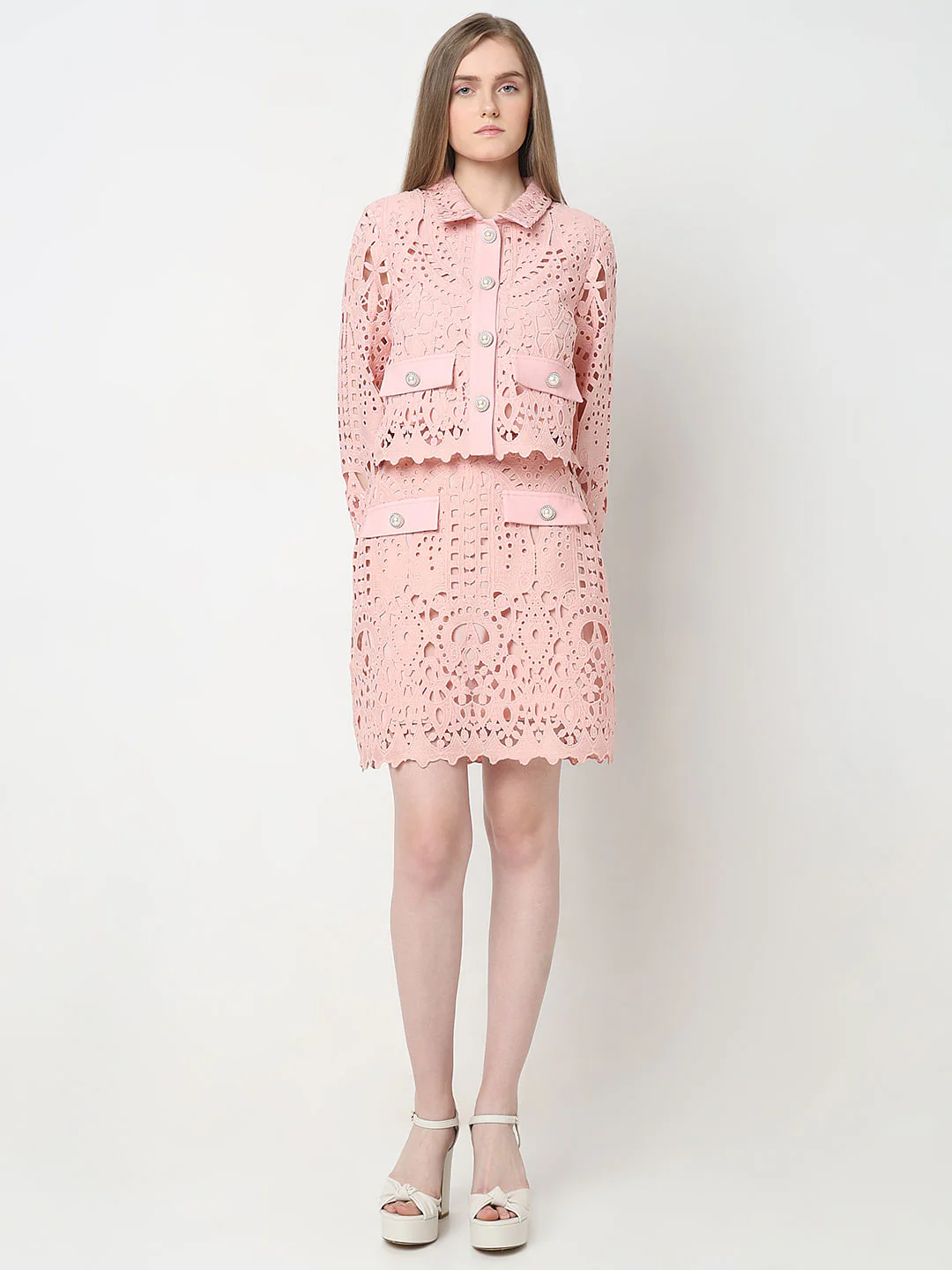 Marquee Pink Floral Lace Co-Ord Set Shirt - Image 5