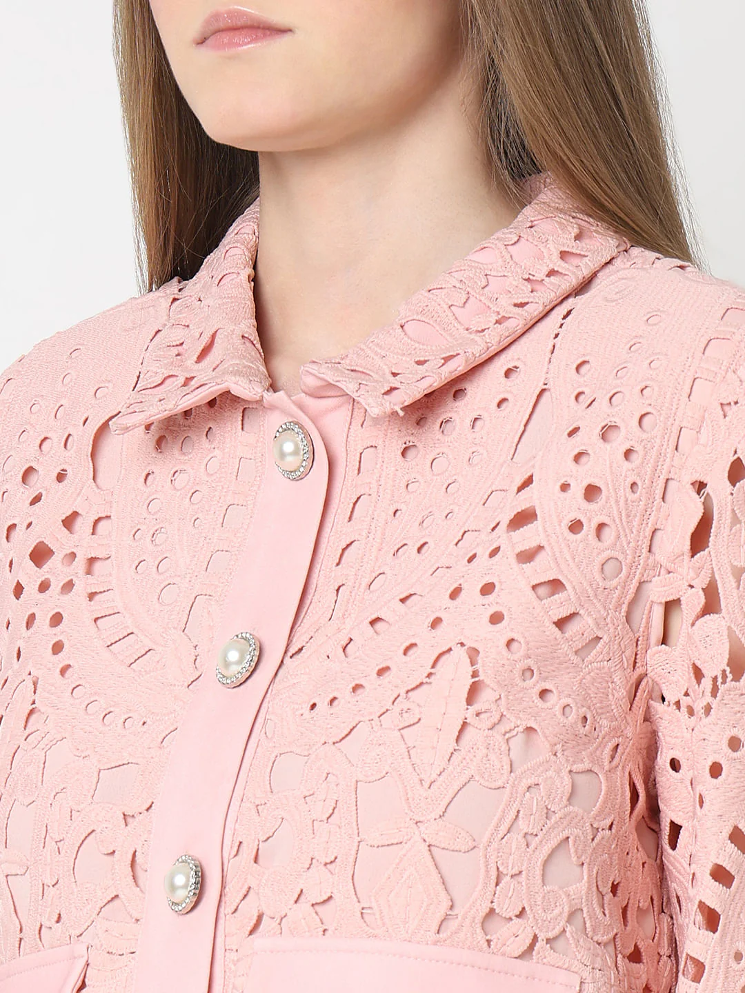 Marquee Pink Floral Lace Co-Ord Set Shirt - Image 8