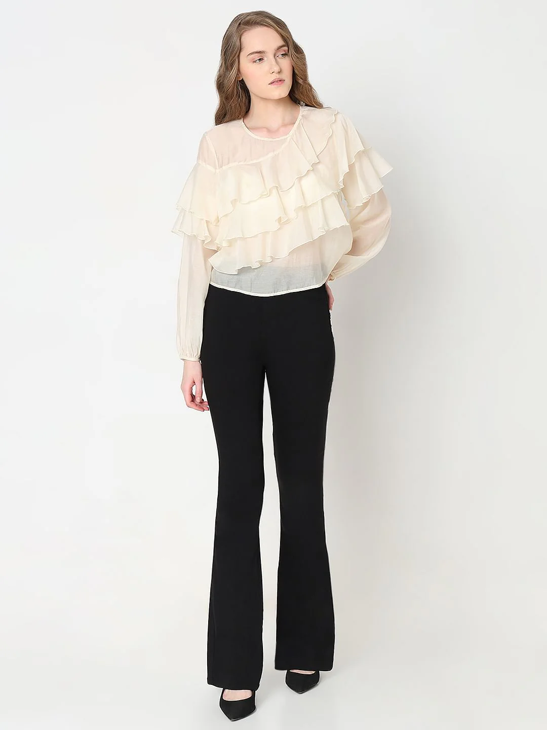 Cream Ruffle Semi Sheer Top - Image 5