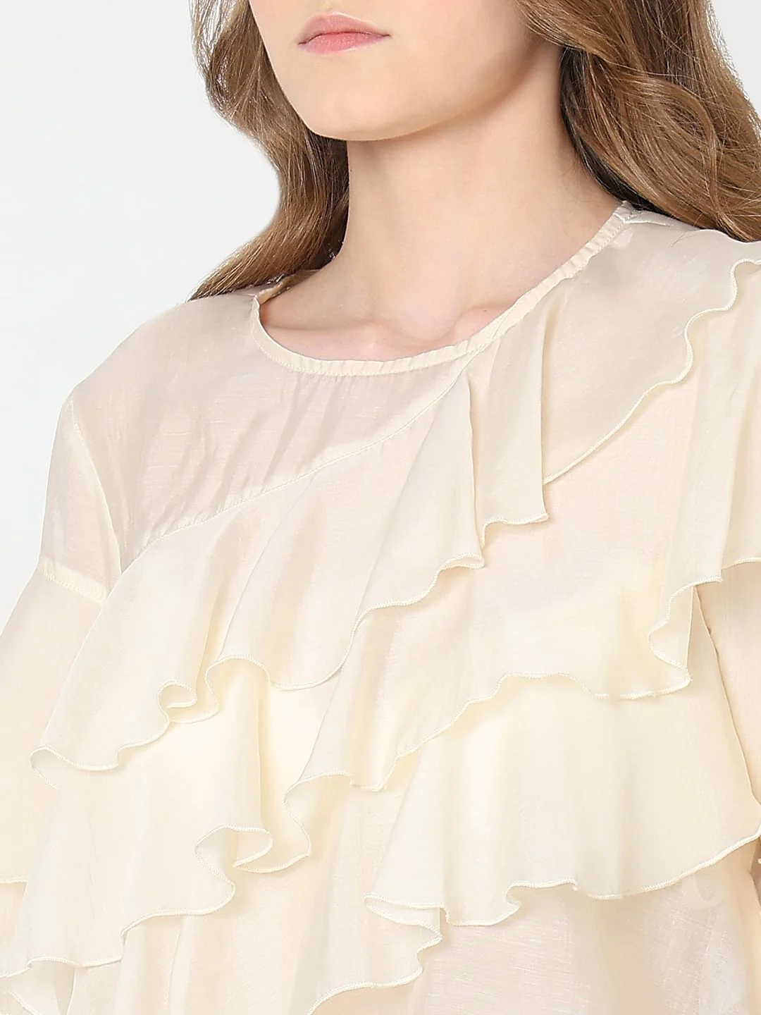 Cream Ruffle Semi Sheer Top - Image 8