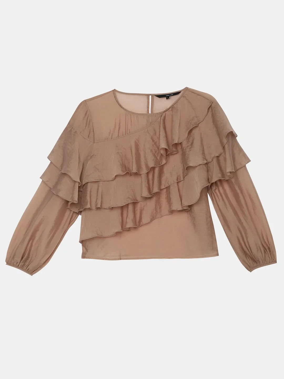 Brown Ruffle Semi Sheer Top - Image 7