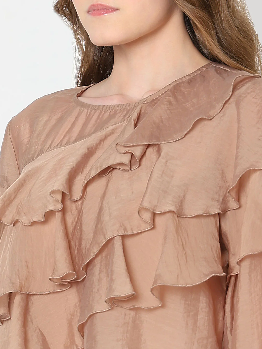 Brown Ruffle Semi Sheer Top - Image 8