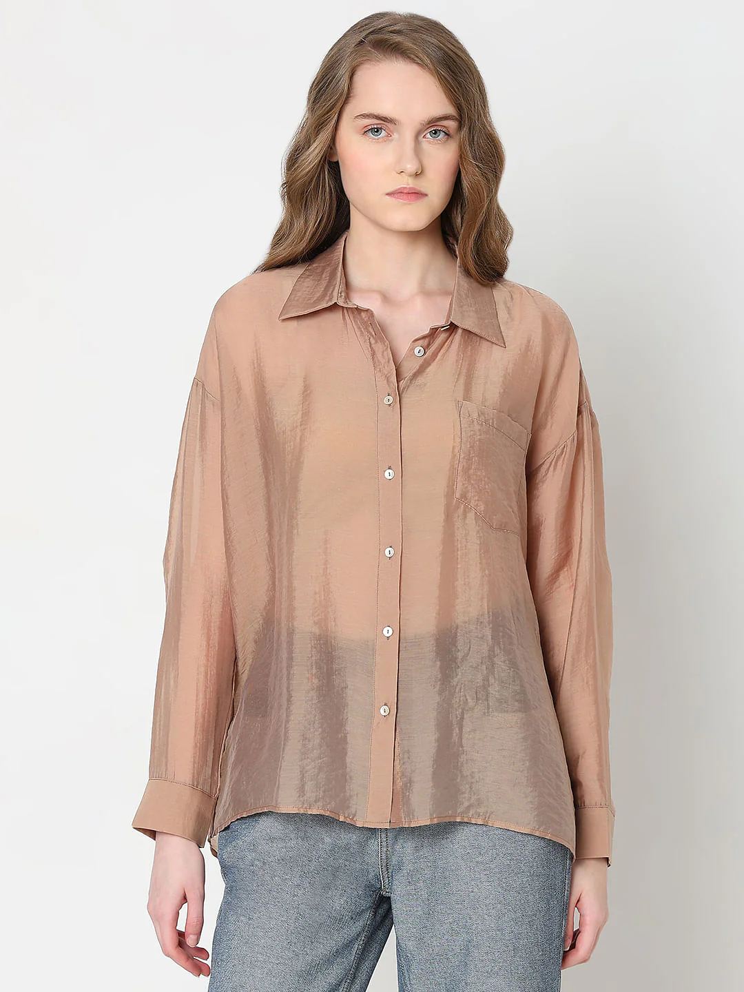 Brown Semi Sheer Shirt - Image 2