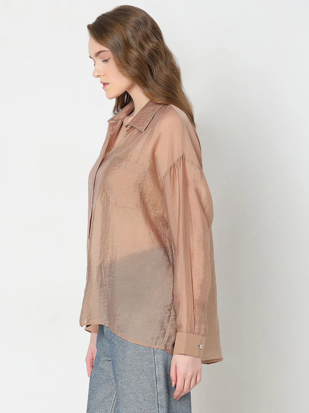 Brown Semi Sheer Shirt - Image 3