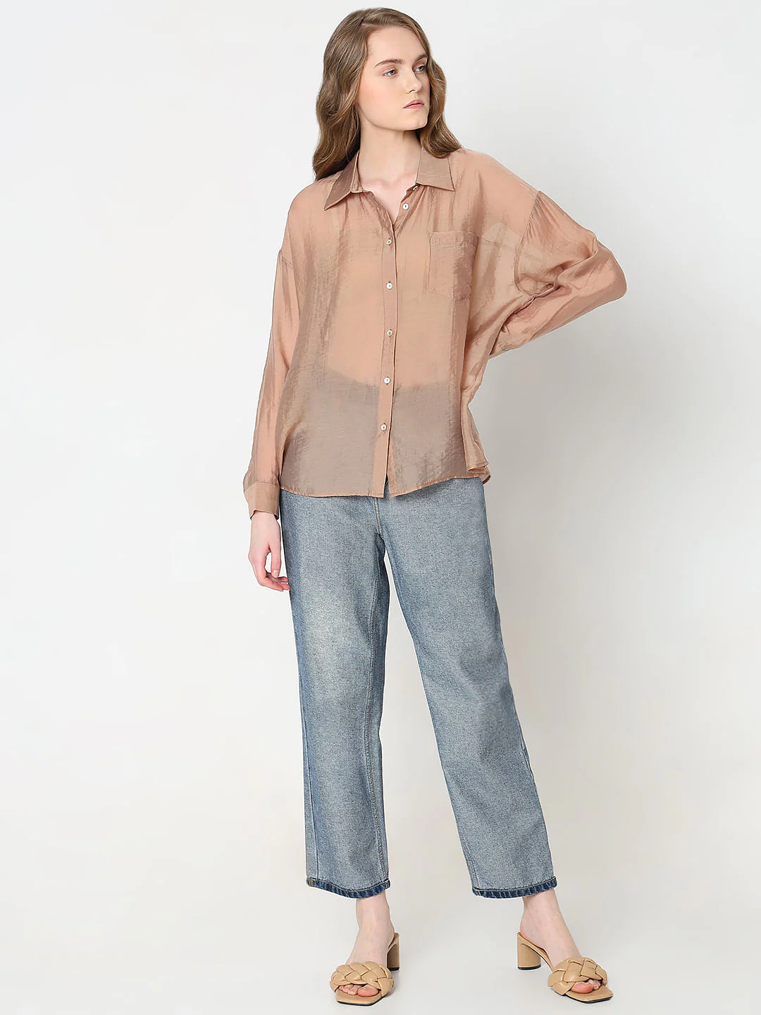 Brown Semi Sheer Shirt - Image 5