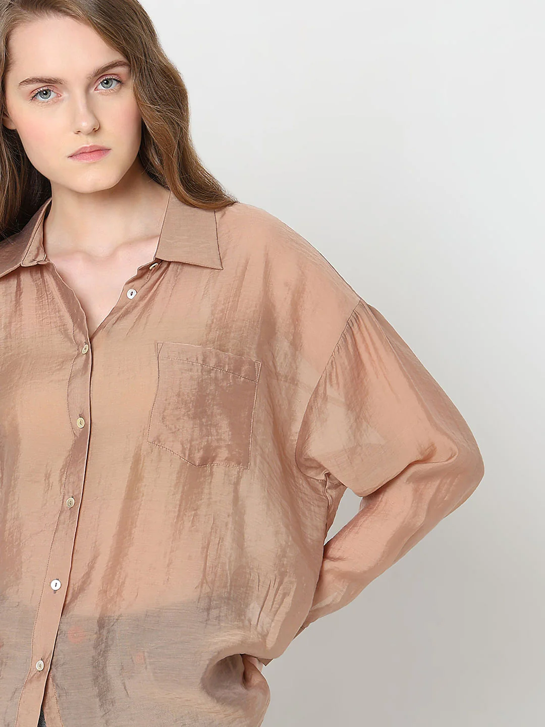 Brown Semi Sheer Shirt - Image 6