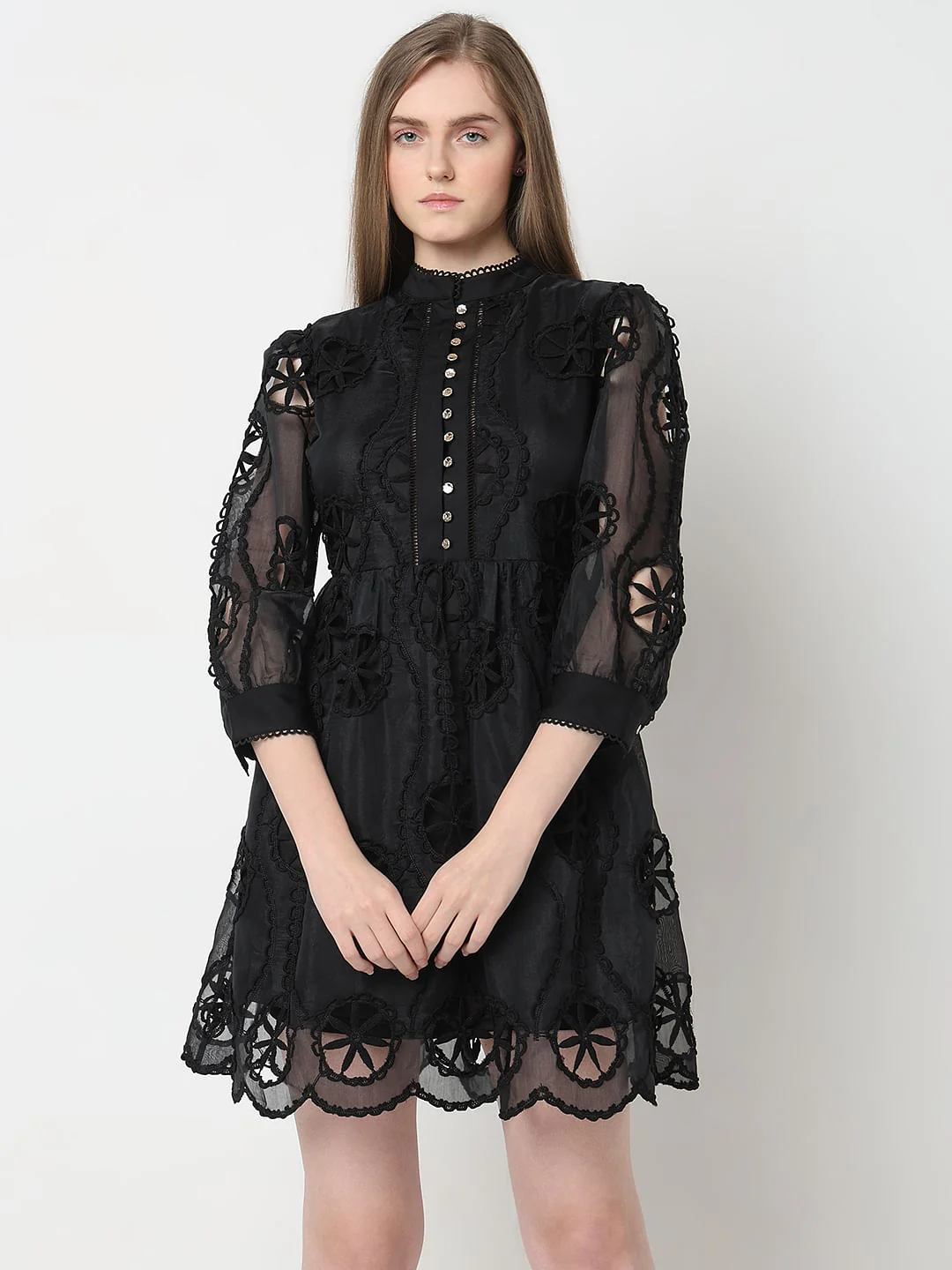 Marquee Black Cut-Out Lace Dress - Image 2