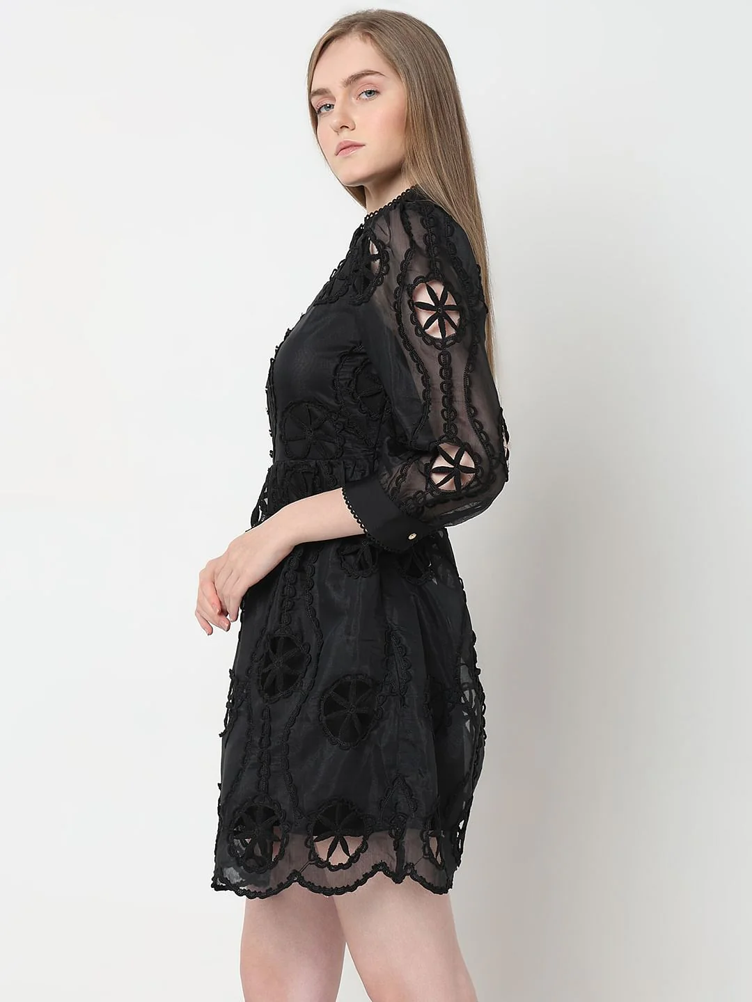 Marquee Black Cut-Out Lace Dress - Image 3
