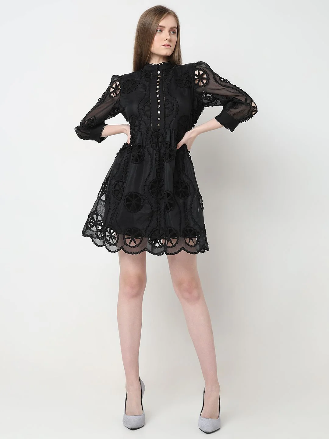 Marquee Black Cut-Out Lace Dress - Image 5