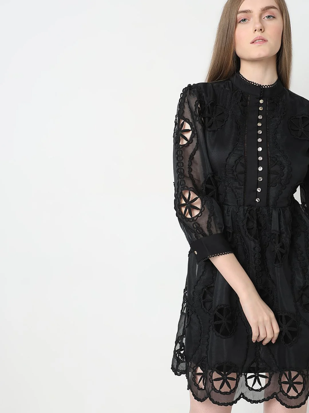 Marquee Black Cut-Out Lace Dress - Image 6