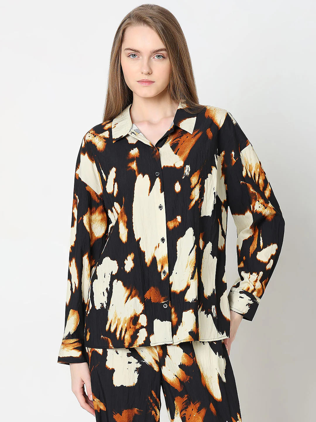Cream Abstract Print Co-Ord Set Shirt - Image 2