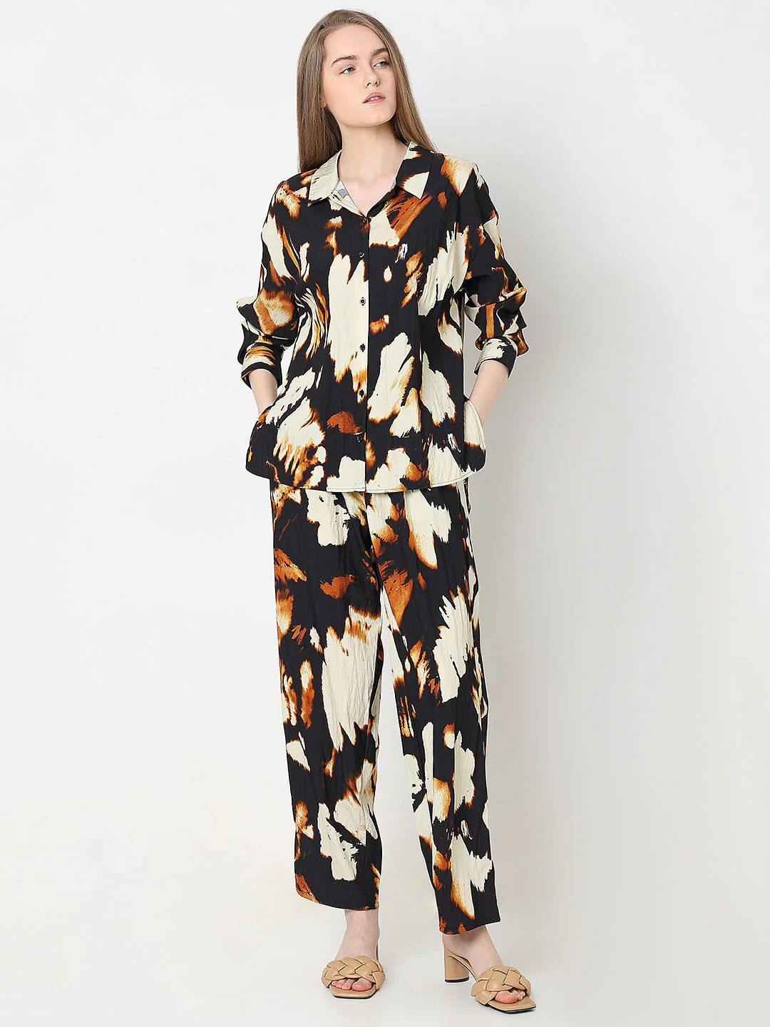 Cream Abstract Print Co-Ord Set Shirt - Image 5