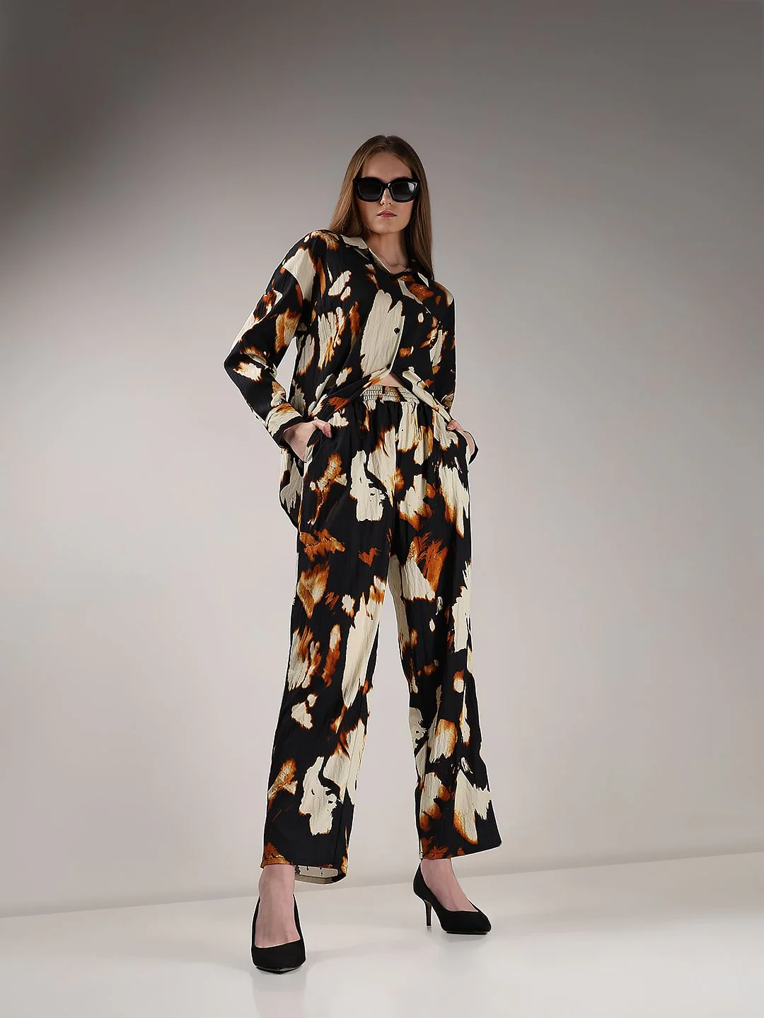 Cream Abstract Print Co-Ord Set Pants